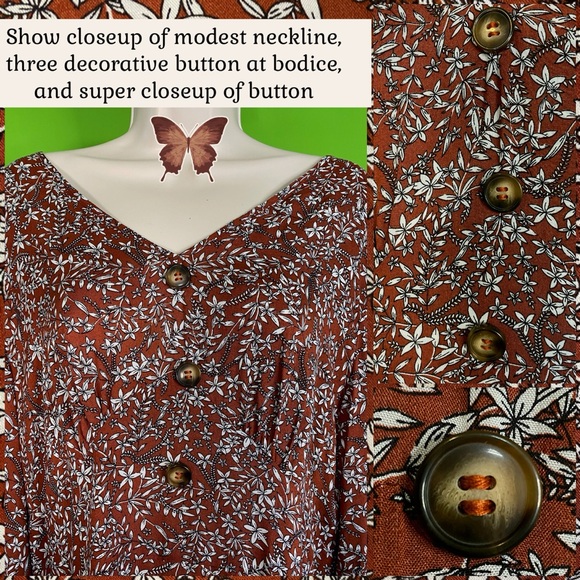 GAOVOT NWT L BROWN/IVORY FLORAL LONG MAXI DRESS W SIDE SLITS LIGHTWEIGHT UNLINED - Picture 3 of 16